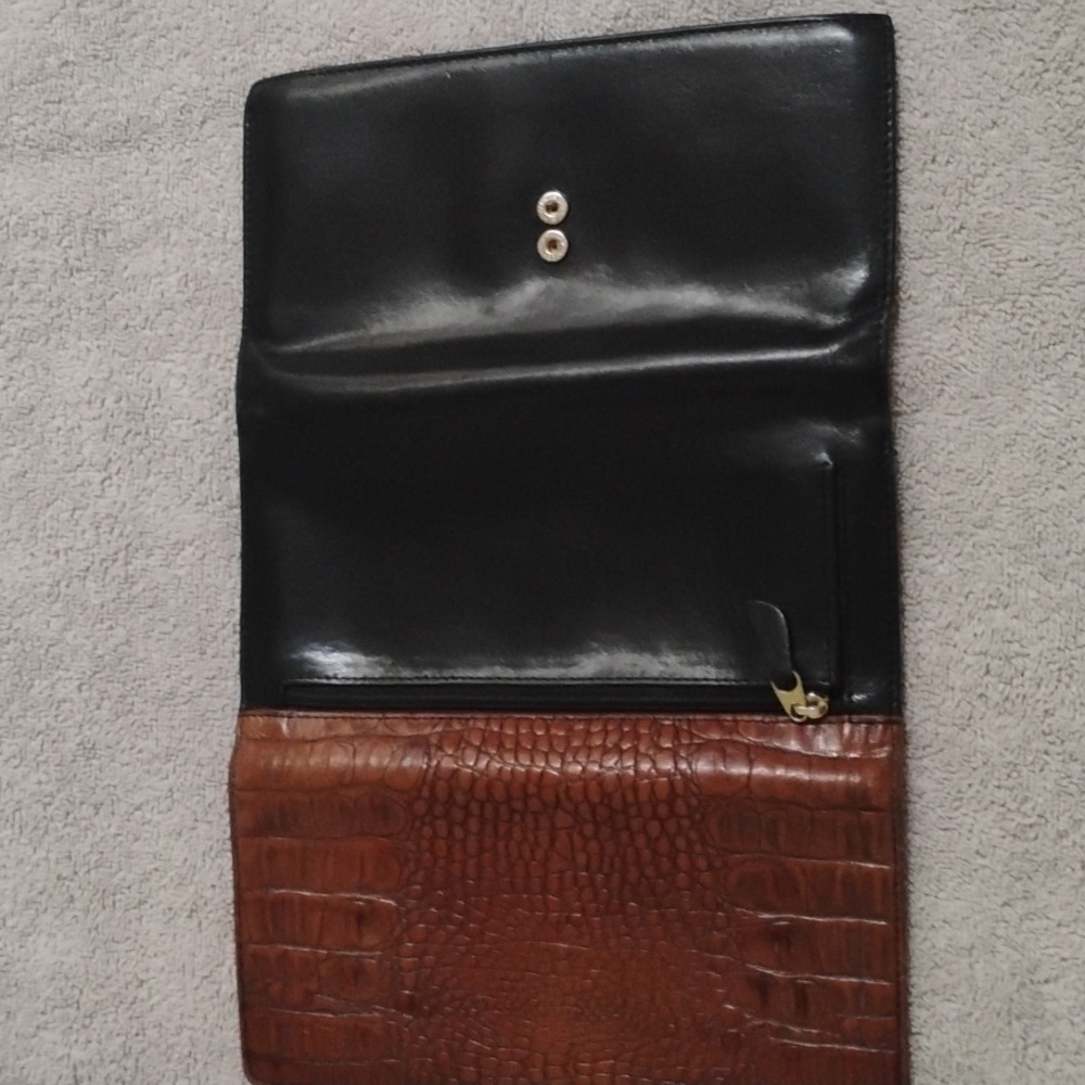 Brahmin Vintage Melbourne Brown Croc Black Leather Trifold Clutch Wallet - Picture 4 of 10